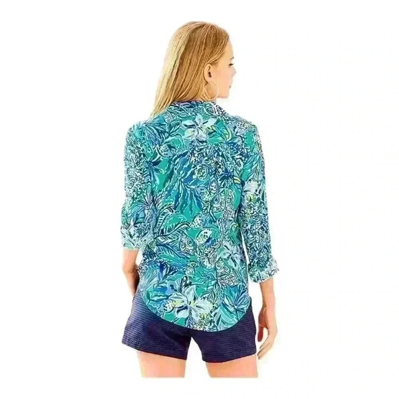 Lilly Pulitzer Sea View Rayon Long Sleeve Button Down Shirt Women’s XS - Picture 3 of 7
